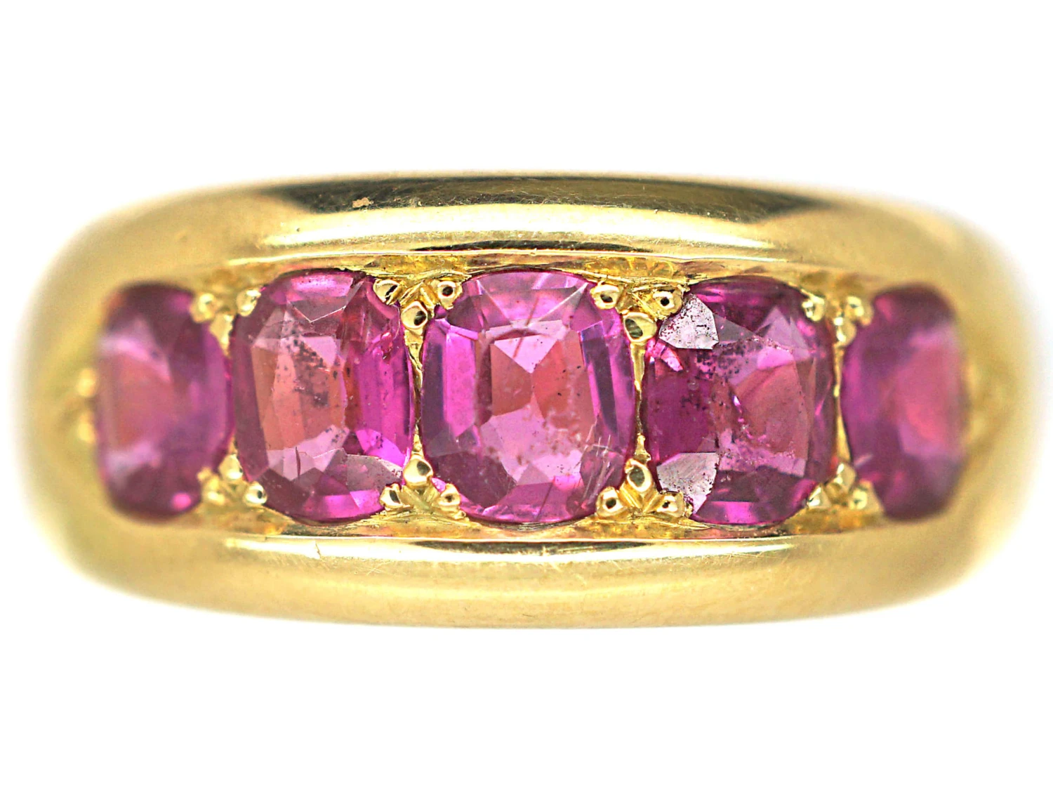 Victorian 18ct Gold, Five Stone Pink Sapphire Ring 3 Victorian 18ct Gold, Five Stone Pink Sapphire Ring