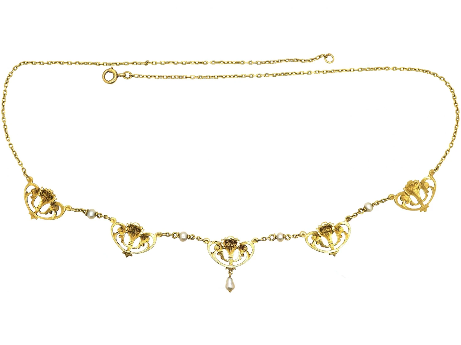 French Belle Epoque 18ct Gold Garland Necklace Set With Natural Pearls 5 French Belle Epoque 18ct Gold Garland Necklace Set With Natural Pearls - Image 3