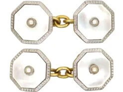 Art Deco 18ct Gold & Platinum, Mother Of Pearl Cufflinks Set With A Pearl In Each One