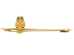 Edwardian 9ct Two Colour Gold Owl On A Bar