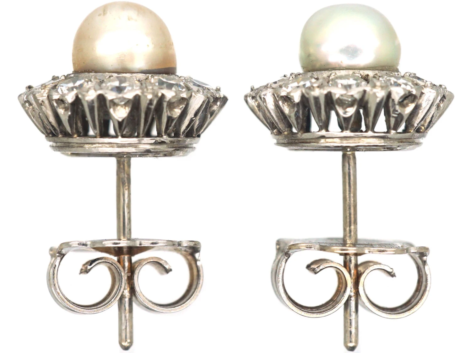 Large 18ct White Gold, Diamond & Pearl Cluster Earrings 4 Large 18ct White Gold, Diamond & Pearl Cluster Earrings - Image 2