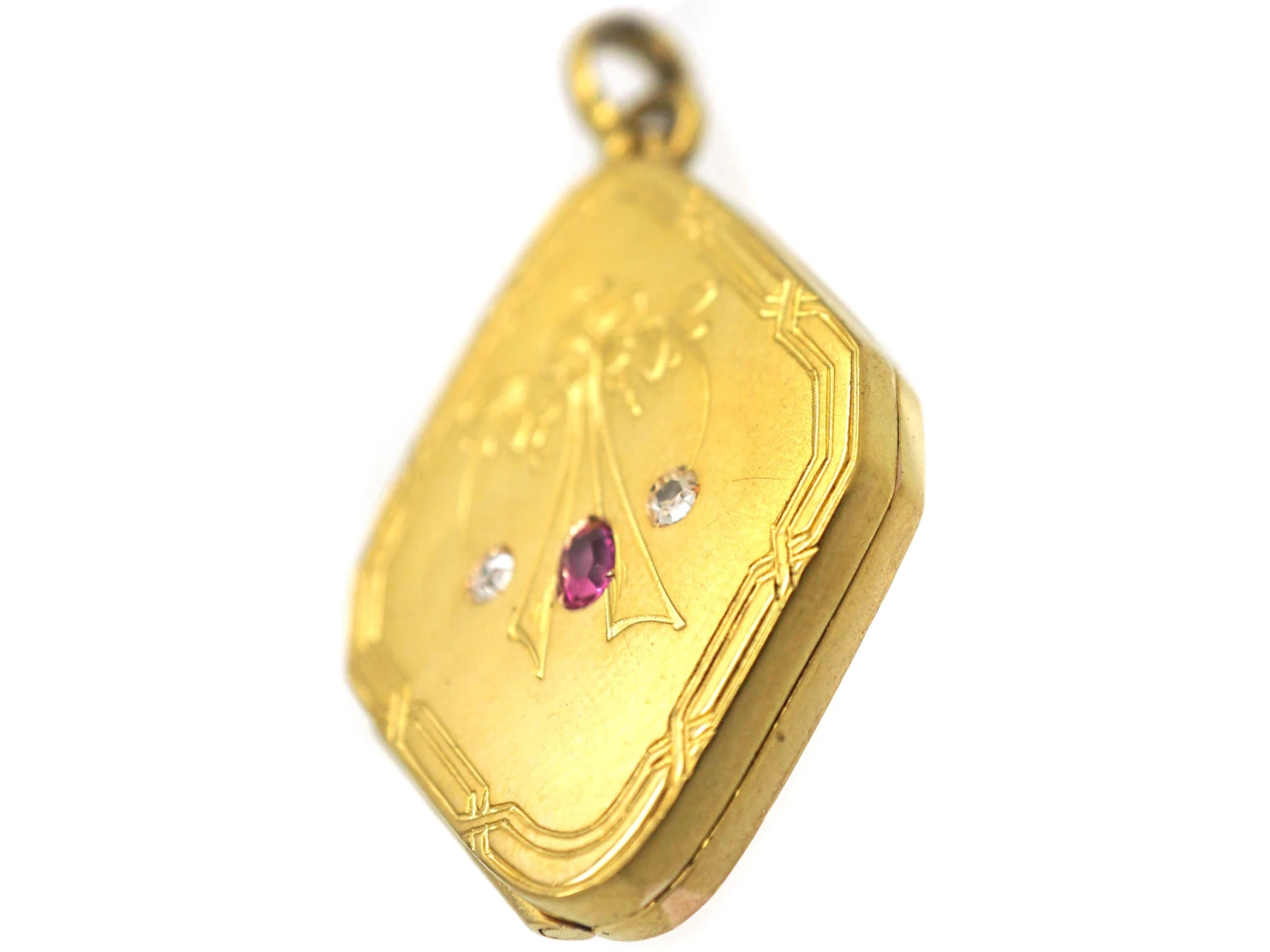 Edwardian 14ct Gold Locket Set With A Ruby & Two Natural Split Pearls 4 Edwardian 14ct Gold Locket Set With A Ruby & Two Natural Split Pearls - Image 2