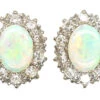 18ct White & Yellow Gold, Opal & Diamond Oval Cluster Earrings