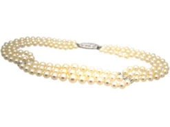 French Art Deco Cultured Pearl Three Row Necklace With Platinum & Diamond Clasp And Bars 9 French Art Deco Cultured Pearl Three Row Necklace With Platinum & Diamond Clasp And Bars -Antique Jewellery Company a49a68c2 dsc06079