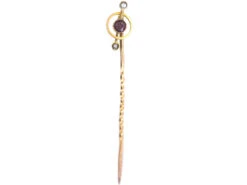 Edwardian 9ct Gold Tie Pin Set With A Garnet & Two Natural Split Pearls 7 Edwardian 9ct Gold Tie Pin Set With A Garnet & Two Natural Split Pearls -Antique Jewellery Company a4ad1b00 dsc04030 scaled 1