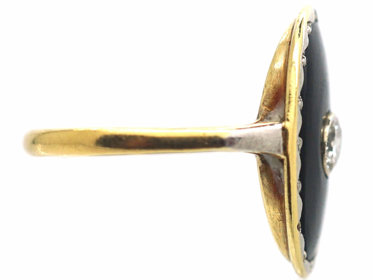 Art Deco 18ct Gold, Onyx & Diamond Oval Shaped Ring 7 Art Deco 18ct Gold, Onyx & Diamond Oval Shaped Ring - Image 5