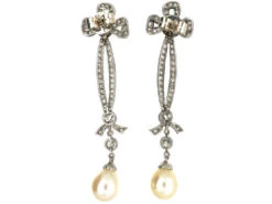 Edwardian Platinum, Diamond & Pearl Drop Earrings With Bow Drops 7 Edwardian Platinum, Diamond & Pearl Drop Earrings With Bow Drops -Antique Jewellery Company a5c16ef6 dsc08184