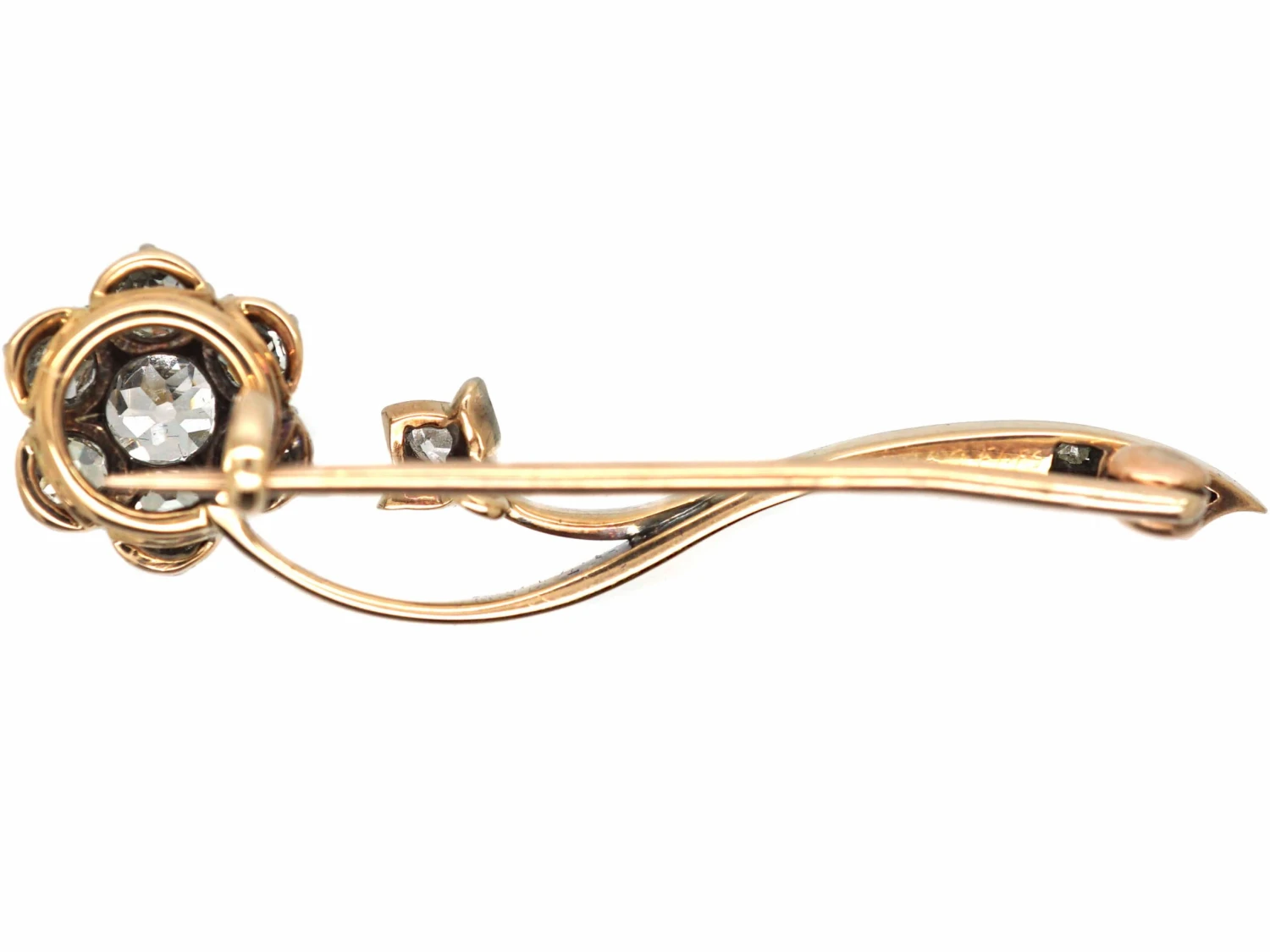 Victorian Curved Old Mine Cut Diamond Flower Brooch 5 Victorian Curved Old Mine Cut Diamond Flower Brooch - Image 3