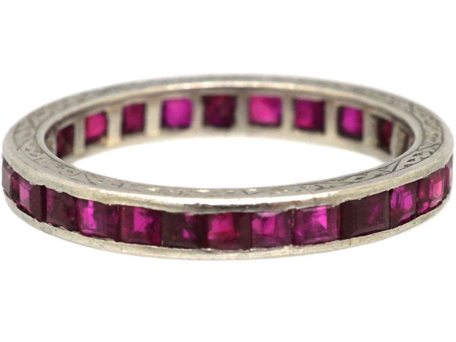 Art Deco Platinum & Ruby Eternity Ring With Engraved Sides 6 Art Deco Platinum & Ruby Eternity Ring With Engraved Sides - Image 4