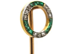 French 18ct Gold Art Deco Emerald & Diamond Circle Tie Pin -Antique Jewellery Company a7d93f64 dsc02461
