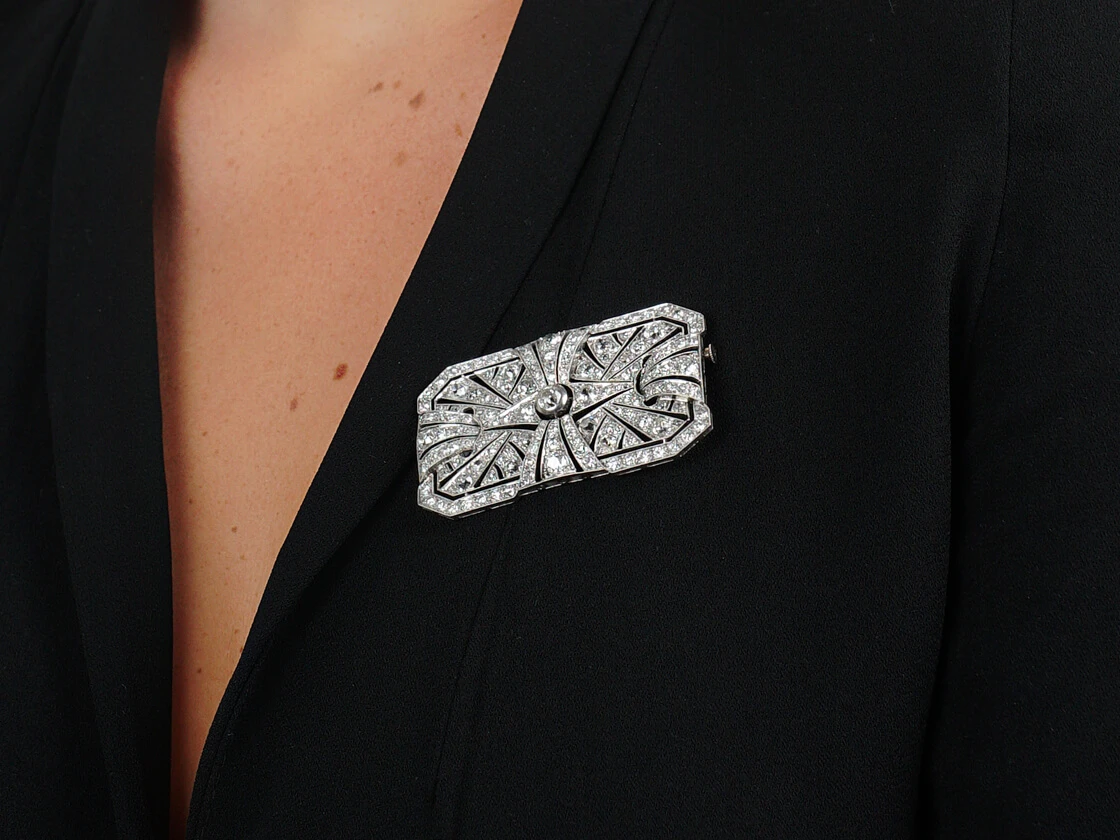 Large Art Deco Platinum & Diamond Rectangular Brooch 8 Large Art Deco Platinum & Diamond Rectangular Brooch - Image 6