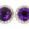 18ct White Gold, Large Amethyst & Diamond Cluster Earrings