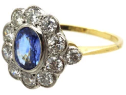Art Deco 18ct White & Yellow Gold, Sapphire & Diamond Oval Cluster Ring -Antique Jewellery Company a92cd1d7 dsc07965