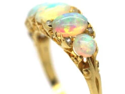 Edwardian 18ct Gold Half Carved Half Hoop Five Stone Opal Ring 11 Edwardian 18ct Gold Half Carved Half Hoop Five Stone Opal Ring -Antique Jewellery Company aacc4054 dsc00762 scaled 1