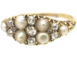 Victorian 18ct Gold Boat Shaped Ring Set With Diamonds & Natural Split Pearls -Antique Jewellery Company abd93ab6 dsc02925 scaled 1