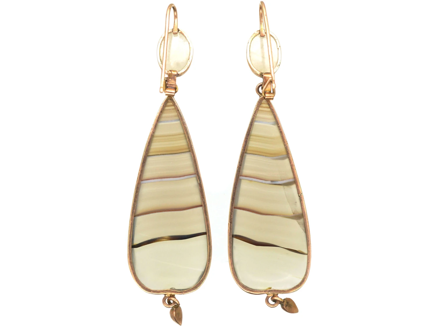 Georgian 9ct Gold & Banded Agate Drop Earrings 4 Georgian 9ct Gold & Banded Agate Drop Earrings - Image 2