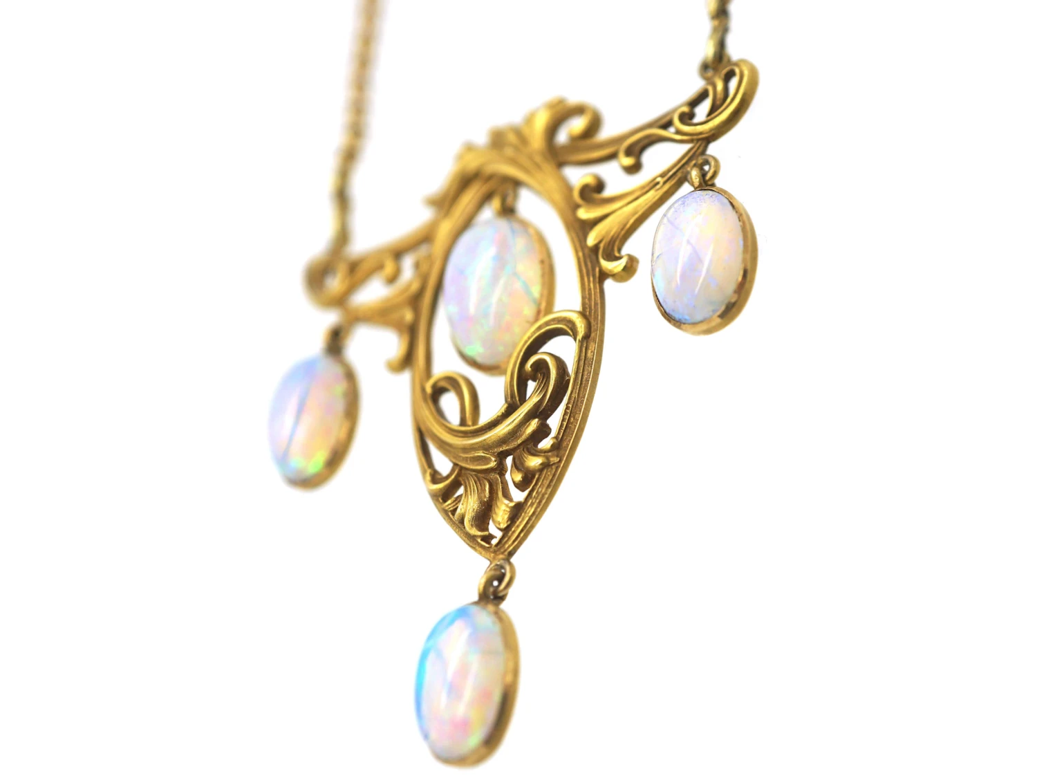 Art Nouveau 14ct Gold And Opal Pendant On 18ct Gold Art Nouveau Chain 4 Art Nouveau 14ct Gold And Opal Pendant On 18ct Gold Art Nouveau Chain - Image 2