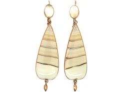 Georgian 9ct Gold & Banded Agate Drop Earrings