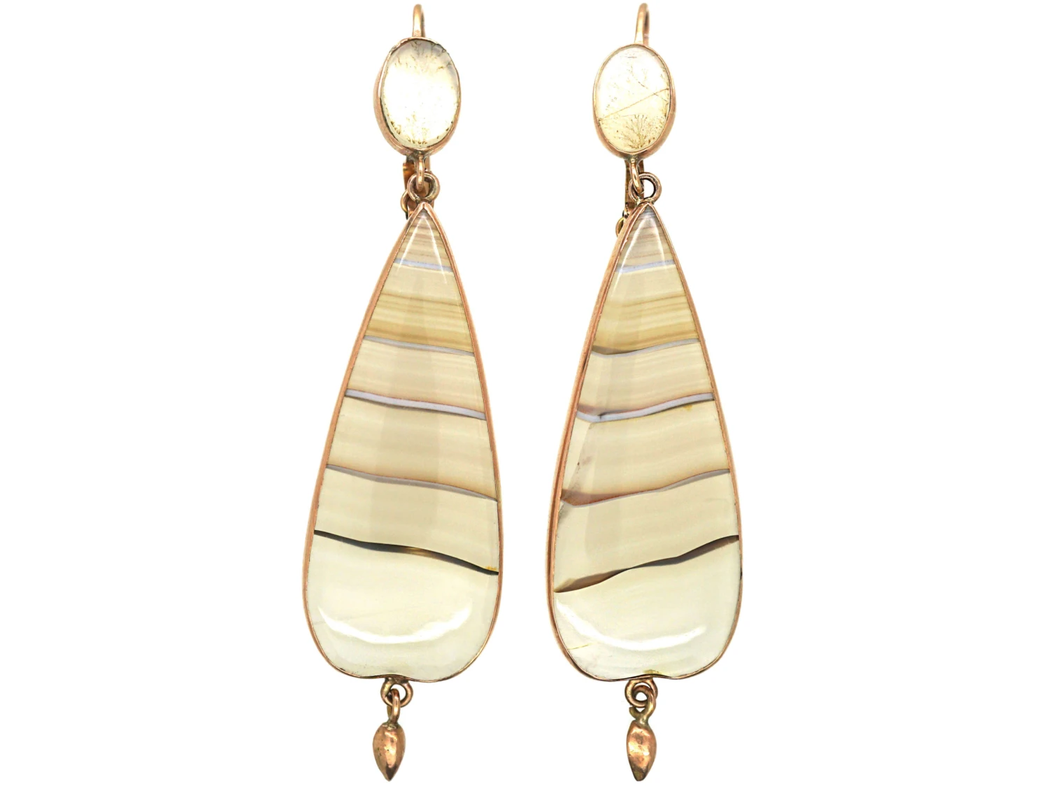 Georgian 9ct Gold & Banded Agate Drop Earrings 3 Georgian 9ct Gold & Banded Agate Drop Earrings