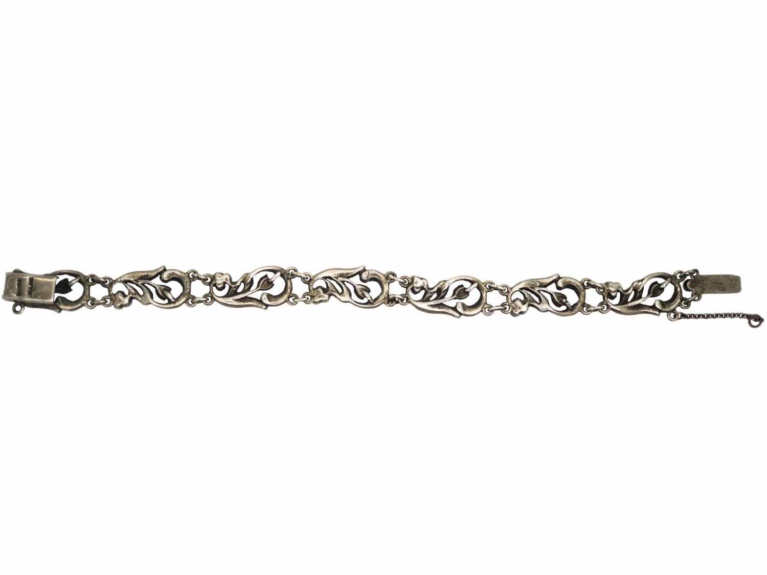 Art Deco Silver & Marcasite Floral Design Bracelet 4 Art Deco Silver & Marcasite Floral Design Bracelet - Image 2