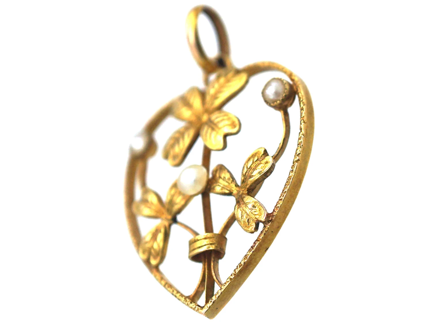 French Belle Epoque 18ct Gold Heart Pendant Set With Natural Pearls 4 French Belle Epoque 18ct Gold Heart Pendant Set With Natural Pearls - Image 2