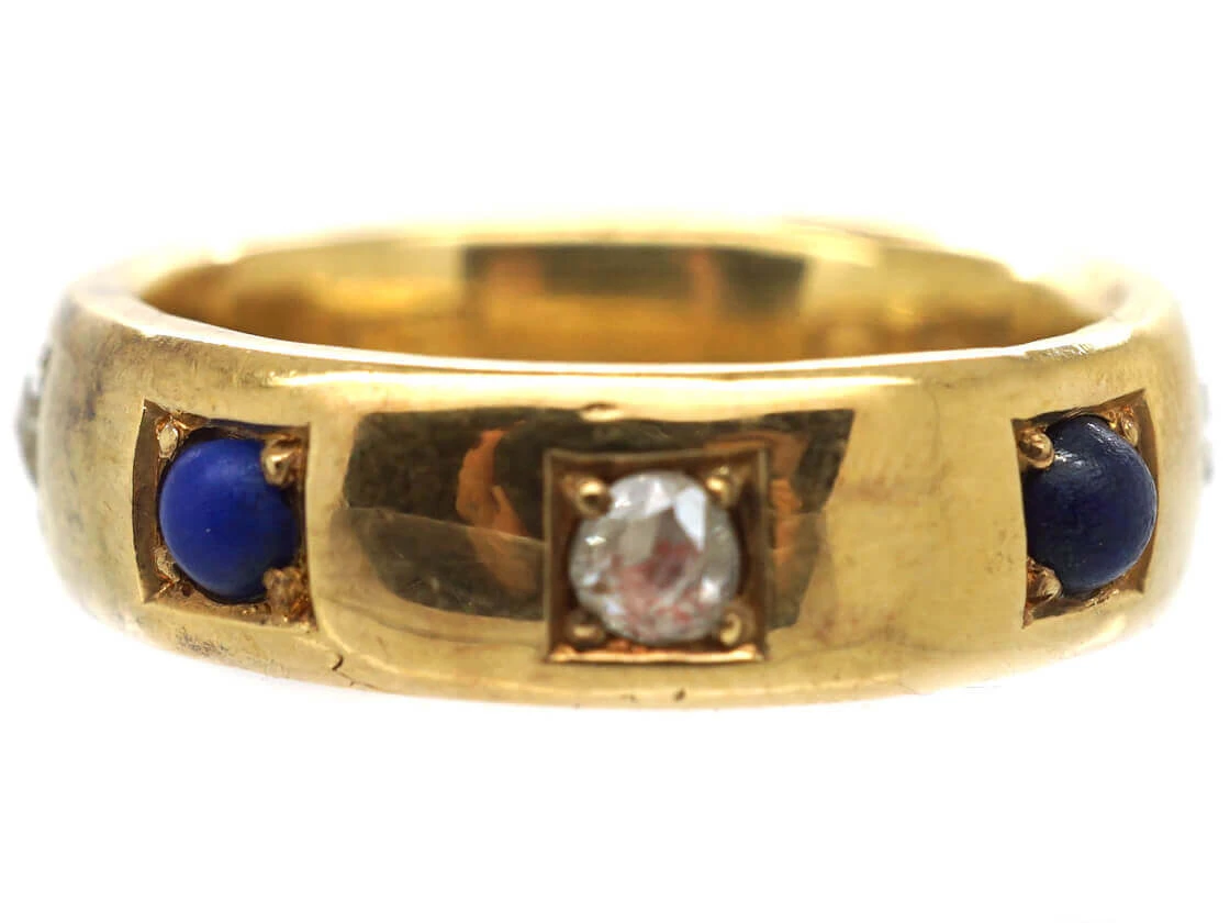 Victorian 22ct Gold Lapis Lazuli & Rose Diamond Eternity Ring 7 Victorian 22ct Gold Lapis Lazuli & Rose Diamond Eternity Ring - Image 5