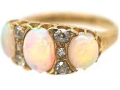 Victorian 18ct Gold, Three Stone Opal & Diamond Ring 17 Victorian 18ct Gold, Three Stone Opal & Diamond Ring -Antique Jewellery Company aebc62cf dsc00771 scaled 1
