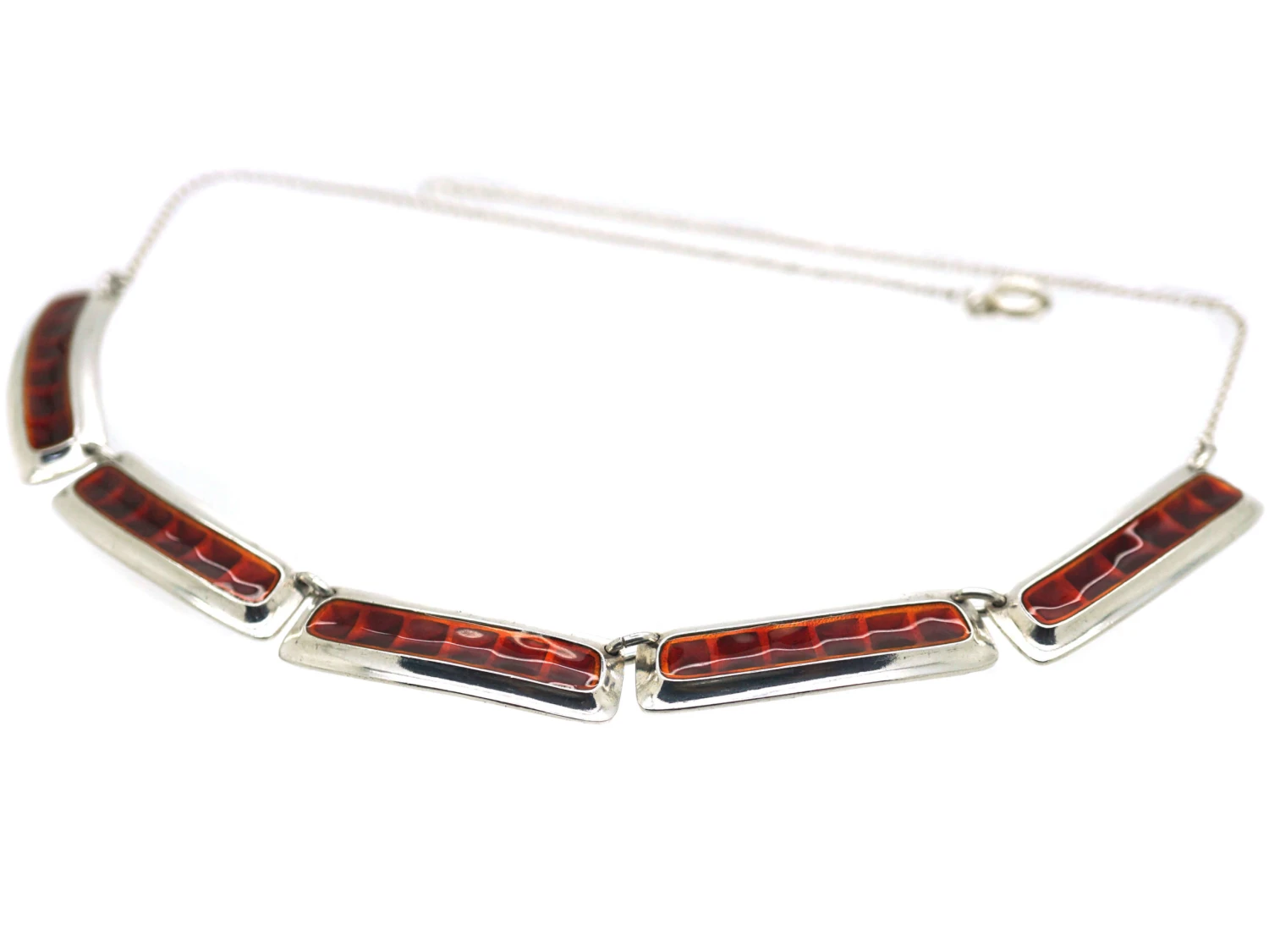 Silver & Red Enamel Necklace By Albert Scharning 4 Silver & Red Enamel Necklace By Albert Scharning - Image 2