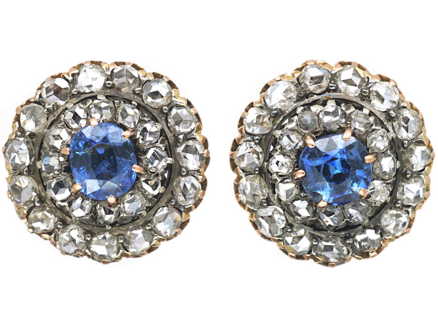 Victorian Sapphire & Rose Diamond Round Earrings 2 Victorian Sapphire & Rose Diamond Round Earrings
