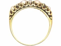 Victorian 18ct Gold Boat Shaped Ring Set With Diamonds & Natural Split Pearls -Antique Jewellery Company b26b0d3e dsc02907 scaled 1
