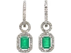 18ct White Gold, Emerald & Diamond Drop Earrings