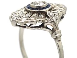Art Deco Platinum, Sapphire & Diamond Target & Feather Style Ring 11 Art Deco Platinum, Sapphire & Diamond Target & Feather Style Ring -Antique Jewellery Company b2f3cec6 dsc02482 scaled 1