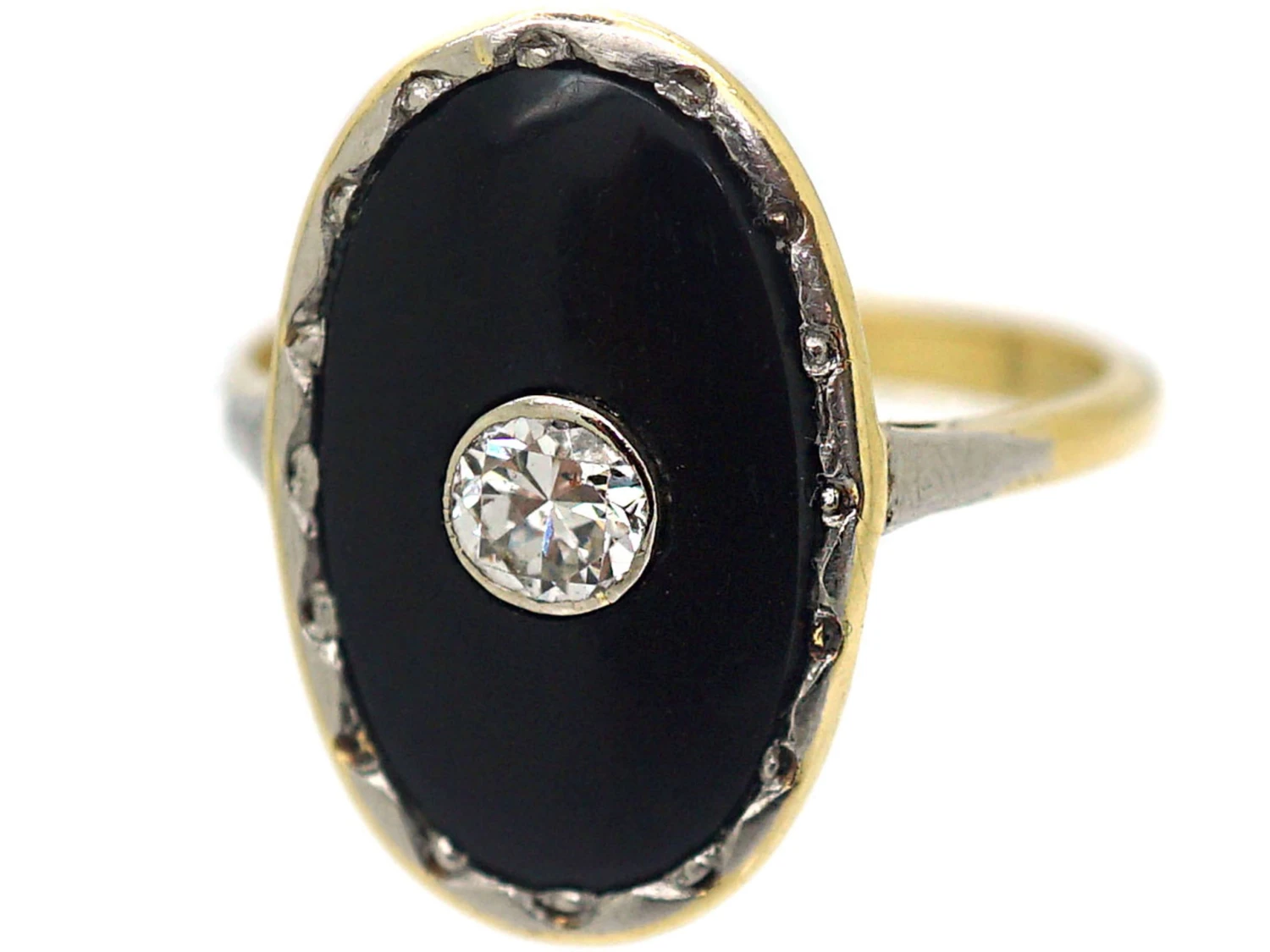 Art Deco 18ct Gold, Onyx & Diamond Oval Shaped Ring 8 Art Deco 18ct Gold, Onyx & Diamond Oval Shaped Ring - Image 6