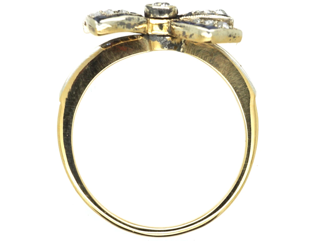Art Deco 18ct Gold, Sapphire, Diamond & Rose Diamond Bow Ring 6 Art Deco 18ct Gold, Sapphire, Diamond & Rose Diamond Bow Ring - Image 4