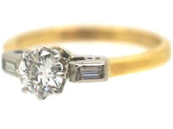 18ct Gold & Platinum, Diamond Solitaire Ring With A Baguette Diamond On Either Side -Antique Jewellery Company b4751894 dsc04339 scaled 1