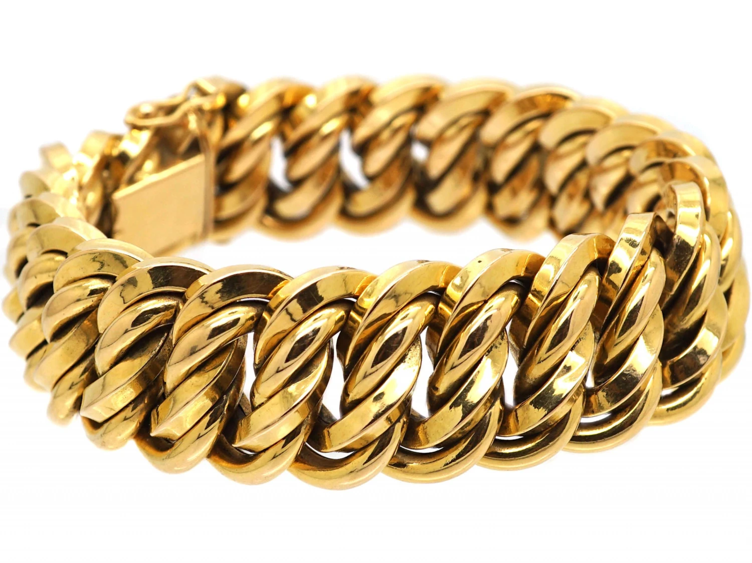 French 18ct Gold, Wide Double Curb Link Bracelet 5 French 18ct Gold, Wide Double Curb Link Bracelet - Image 3