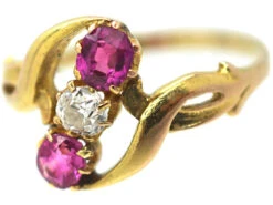 Art Nouveau 14ct Gold Pink Sapphire & Diamond Crossover Ring -Antique Jewellery Company b5d848a2 dsc02598 scaled 1