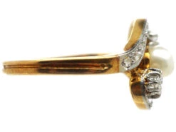 Art Nouveau 18ct Gold & Platinum, Diamond & Natural Pearl Crossover Ring 14 Art Nouveau 18ct Gold & Platinum, Diamond & Natural Pearl Crossover Ring -Antique Jewellery Company b6733736 dsc04914