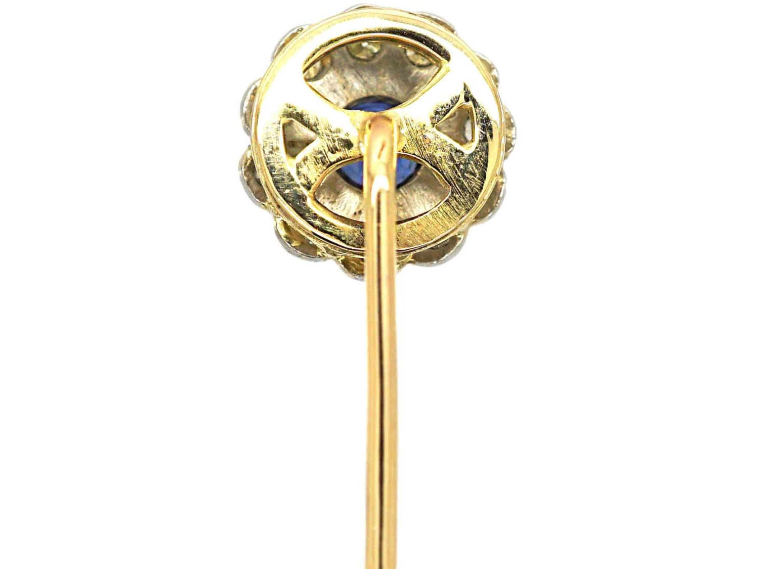 Edwardian 15ct Gold & Platinum, Diamond & Sapphire Cluster Tie Pin 4 Edwardian 15ct Gold & Platinum, Diamond & Sapphire Cluster Tie Pin - Image 2