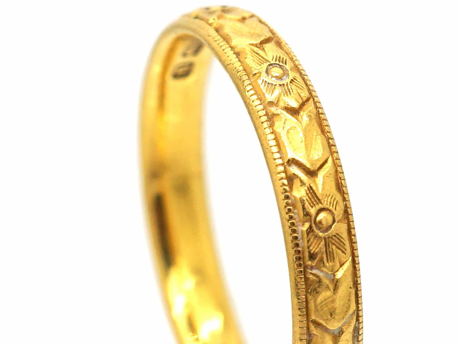 Edwardian 22ct Gold Wedding Ring With Flower Detail 4 Edwardian 22ct Gold Wedding Ring With Flower Detail - Image 2