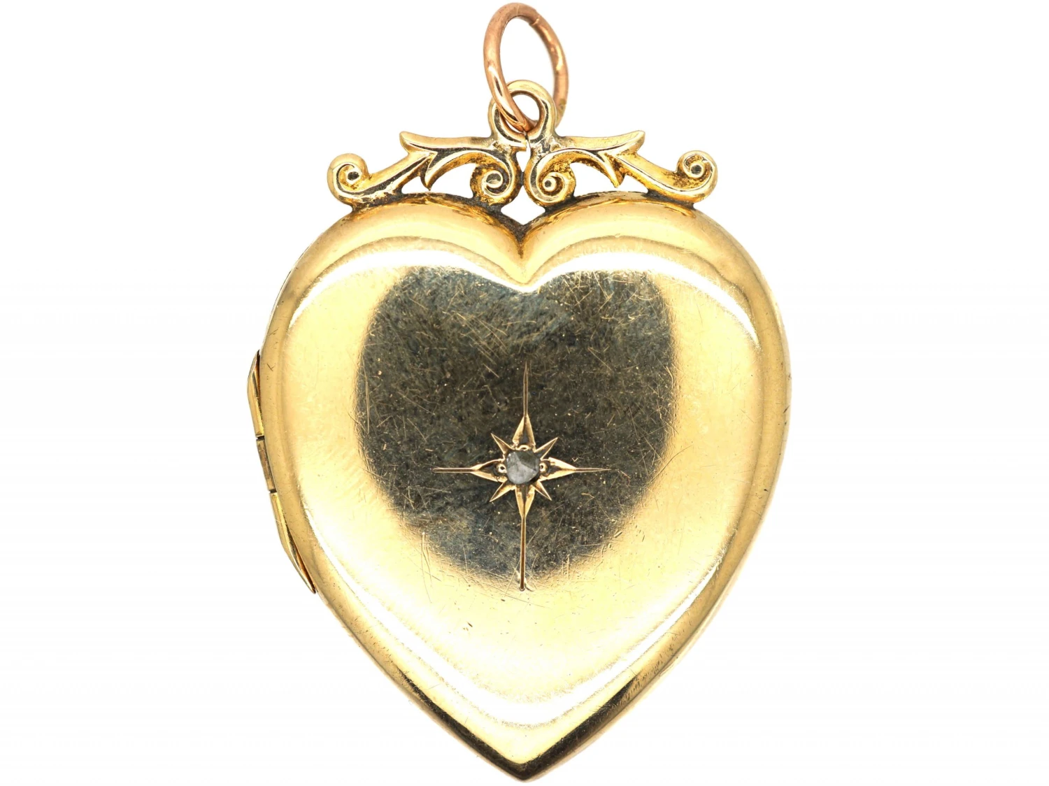 Edwardian 9ct Gold Back & Front Heart Shaped Locket Set With A Rose Diamond 3 Edwardian 9ct Gold Back & Front Heart Shaped Locket Set With A Rose Diamond