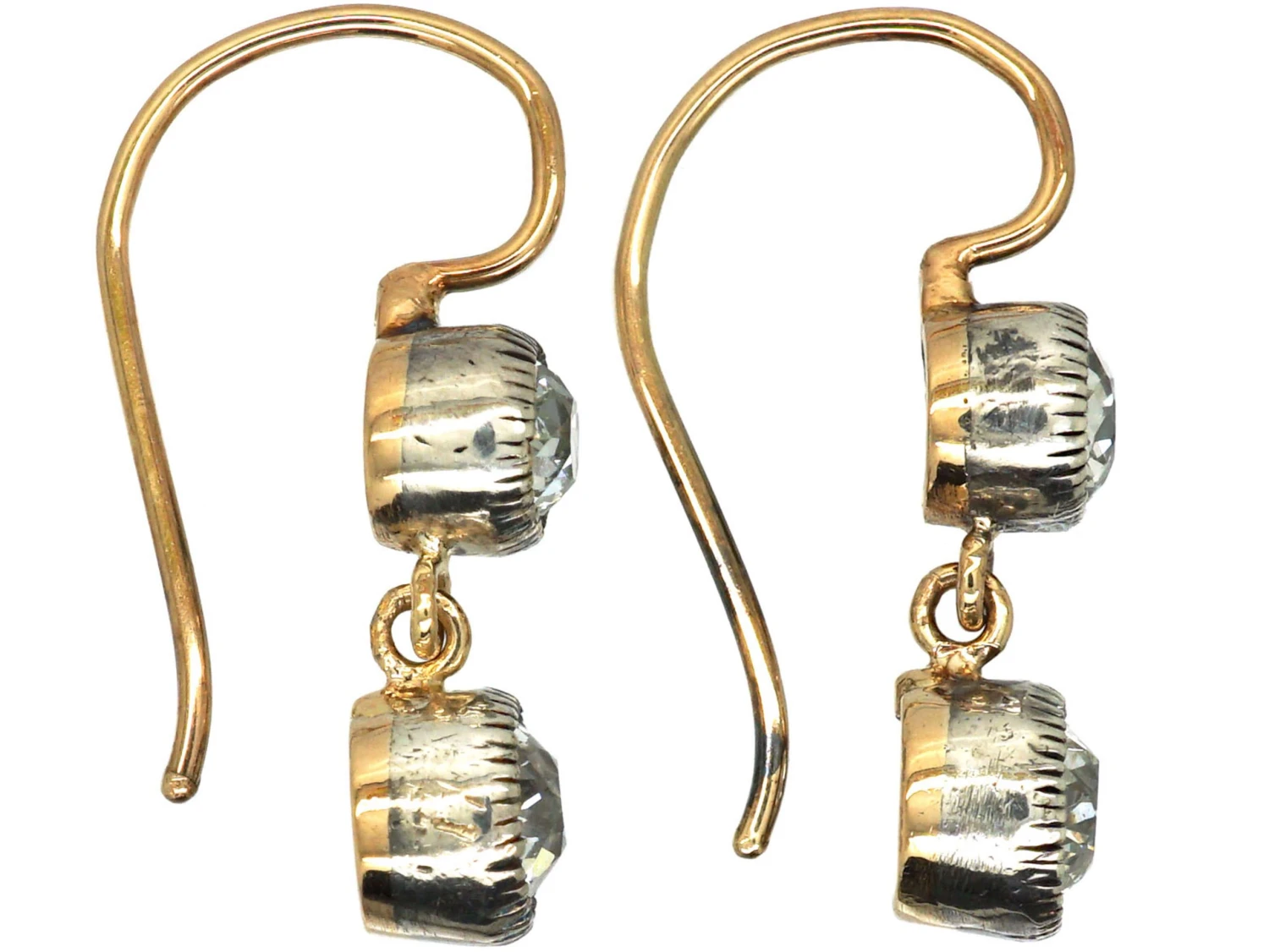 Edwardian Two Stone Diamond Drop Earrings 4 Edwardian Two Stone Diamond Drop Earrings - Image 2