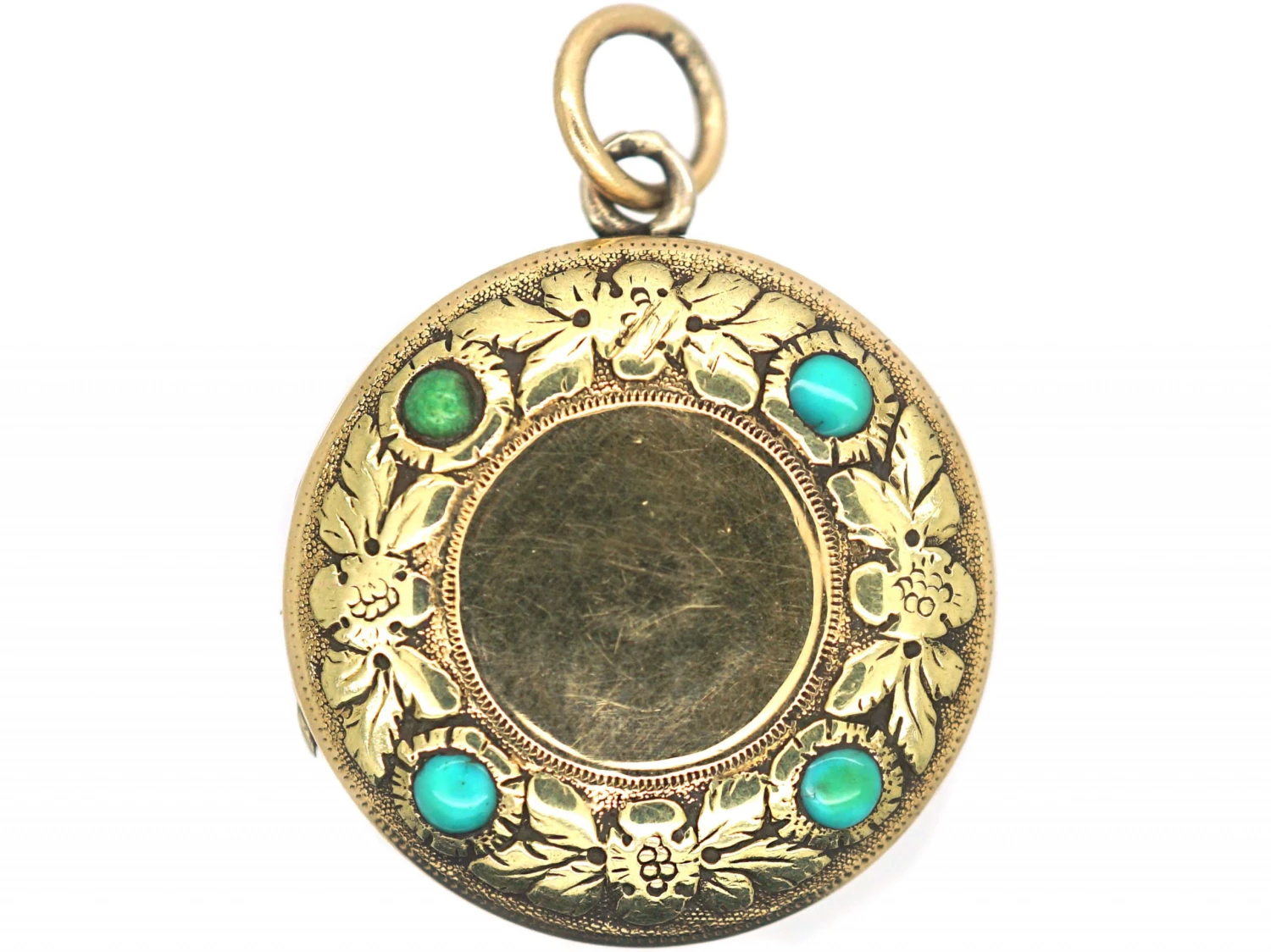 Georgian 15ct Two Colour Gold Round Locket Set With Turquoise 3 Georgian 15ct Two Colour Gold Round Locket Set With Turquoise