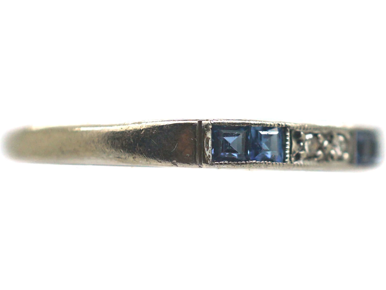 Art Deco 18ct White Gold Sapphire & Diamond Half Eternity Ring 8 Art Deco 18ct White Gold Sapphire & Diamond Half Eternity Ring - Image 6