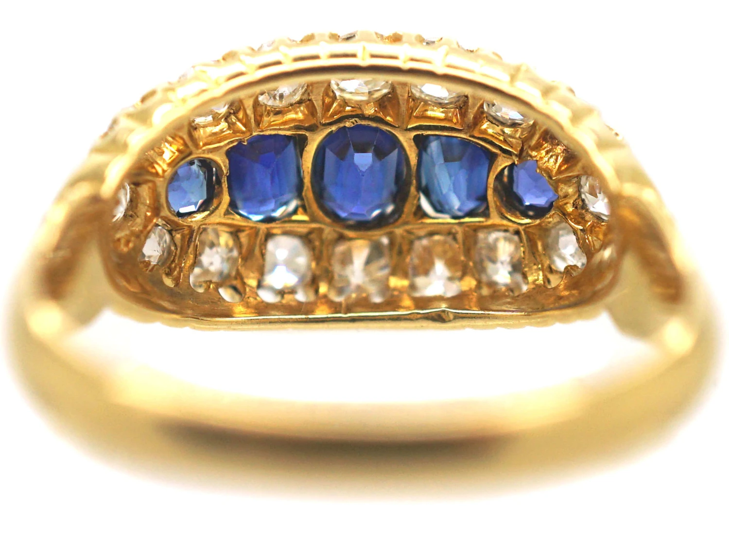 Edwardian 18ct Gold Boat Shaped Sapphire Diamond Ring 6 Edwardian 18ct Gold Boat Shaped Sapphire Diamond Ring - Image 4