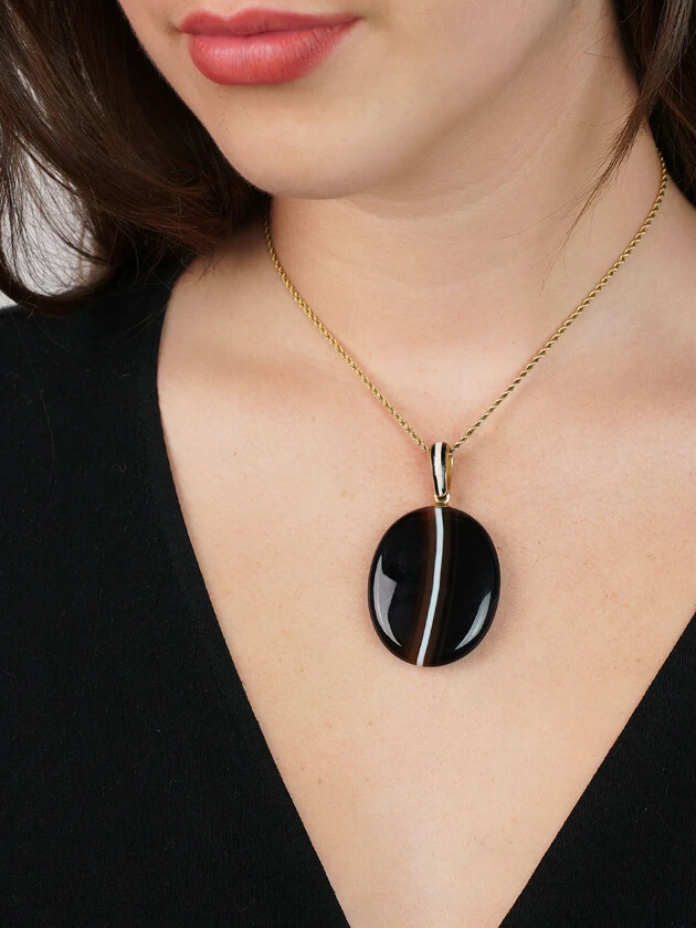 Victorian 18ct Gold & Banded Onyx Oval Pendant With Locket Back 6 Victorian 18ct Gold & Banded Onyx Oval Pendant With Locket Back - Image 4