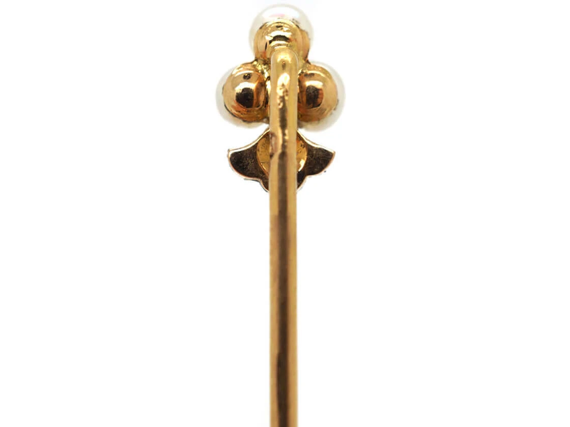 French 18ct Gold, Natural Pearl & Rose Diamond Tie Pin 6 French 18ct Gold, Natural Pearl & Rose Diamond Tie Pin - Image 4