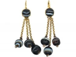 Georgian 18ct Gold & Banded Onyx Drop Earrings