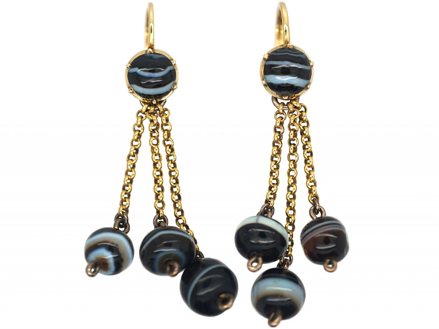 Georgian 18ct Gold & Banded Onyx Drop Earrings 3 Georgian 18ct Gold & Banded Onyx Drop Earrings