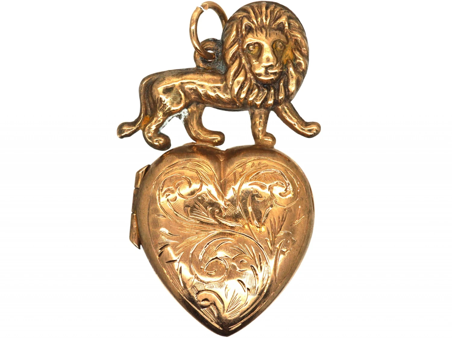 Edwardian 9ct Gold Heart Shaped Locket With Lion Above 3 Edwardian 9ct Gold Heart Shaped Locket With Lion Above